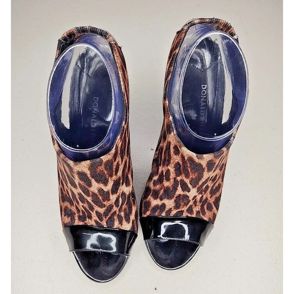 Donald J Pliner Mink Slingback Sz 8 Leopard Print Patent Leather Peep Toe Heel